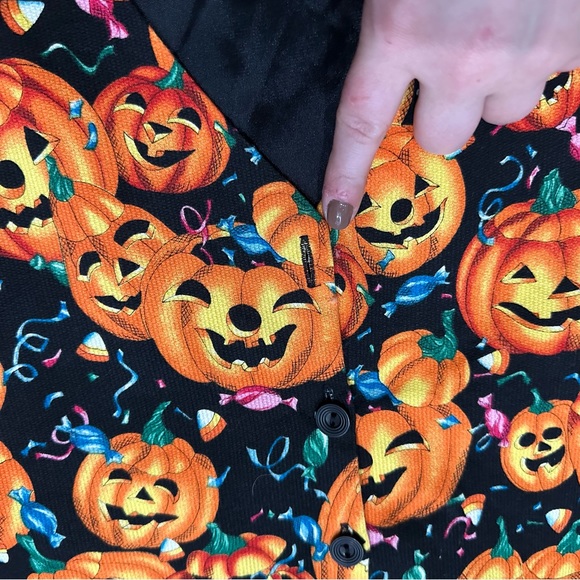 VTG 90s Jack-o'-lantern Pumpkins All Over Print Halloween Vest - Picture 2 of 7
